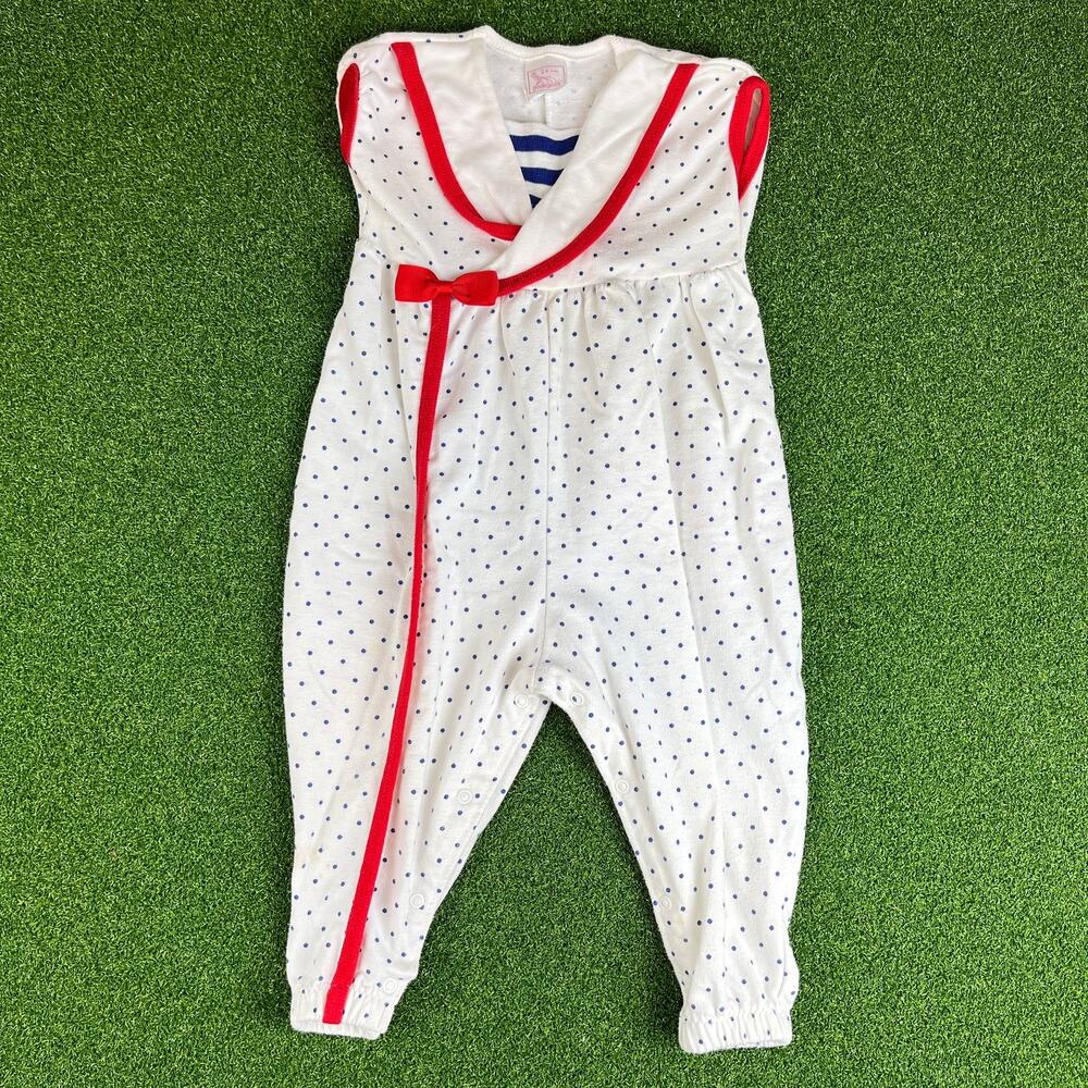 Vintage Buster Brown White Pin Dot Sleeveless Romper 24M